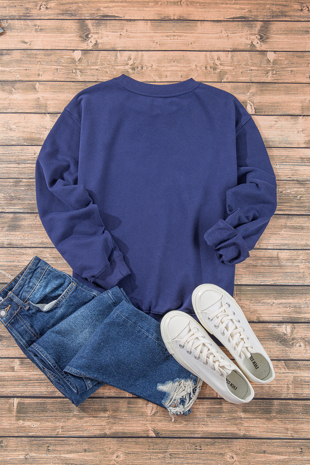 Plain Drop Shoulder Crewneck Pullover Sweatshirt