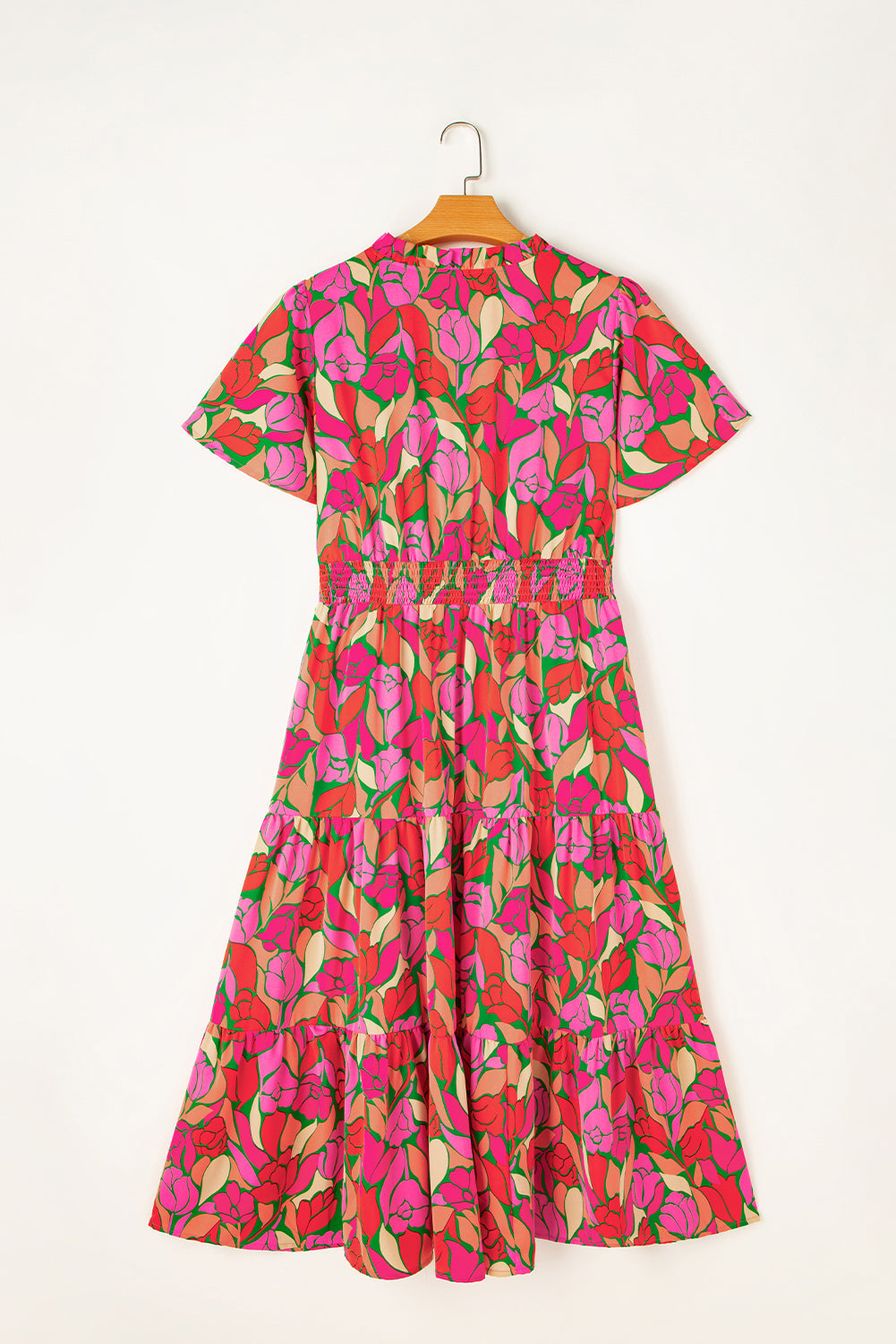 Floral Short Sleeve Smocked Waist Maxi dress