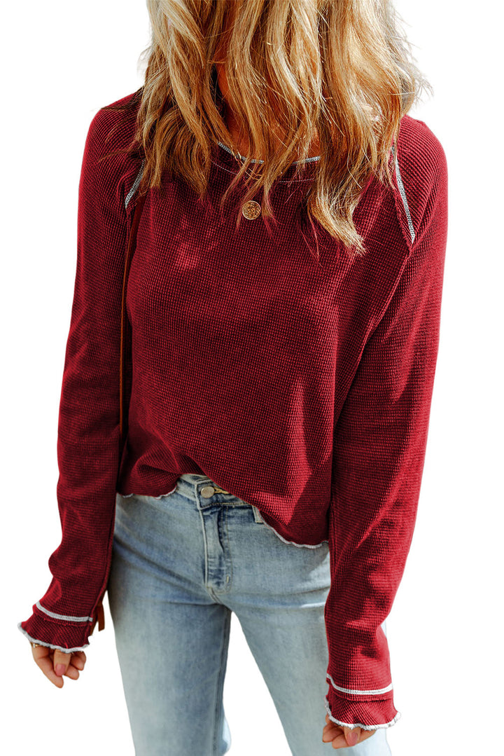 Textured Round Neck Long Sleeve Top