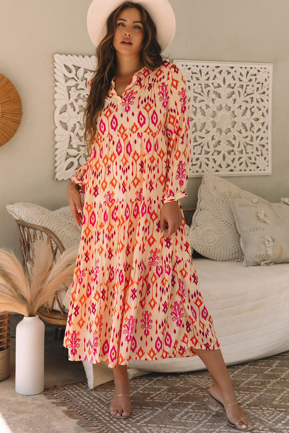 Western Abstract Geometric Printed Maxi Dress