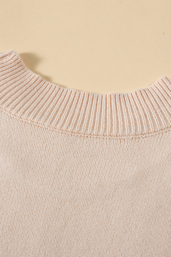 Plus Cable Knit Short Ruffled Sleeve Mock Neck Sweater