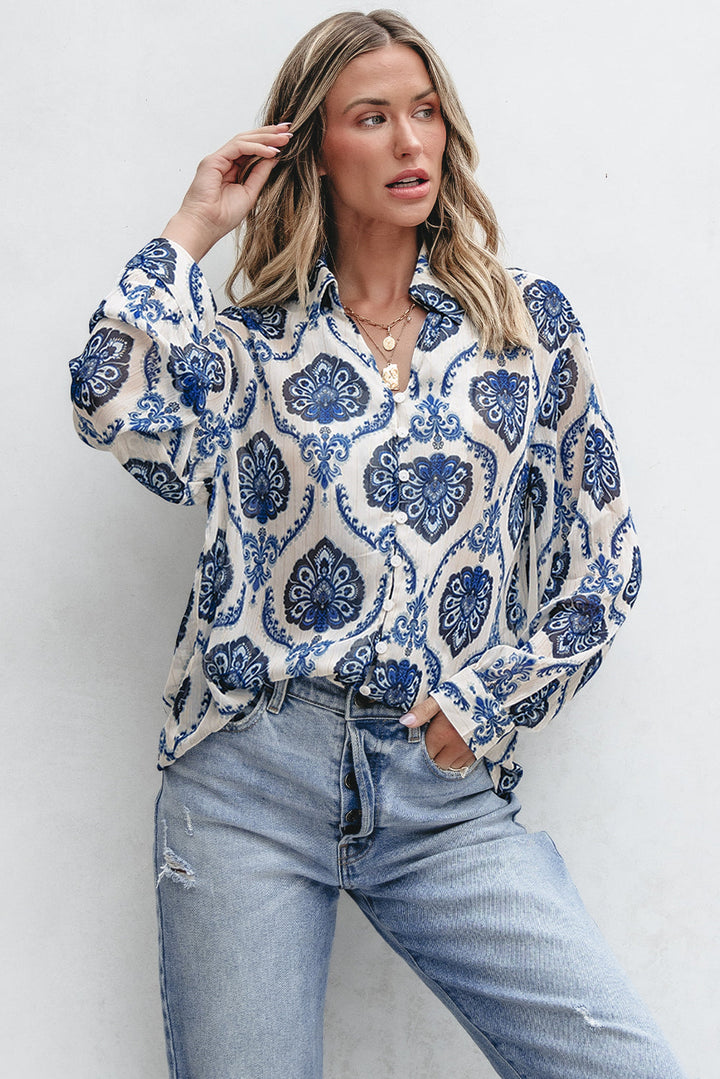 Tribal Pattern Buttoned Front Loose Shirt