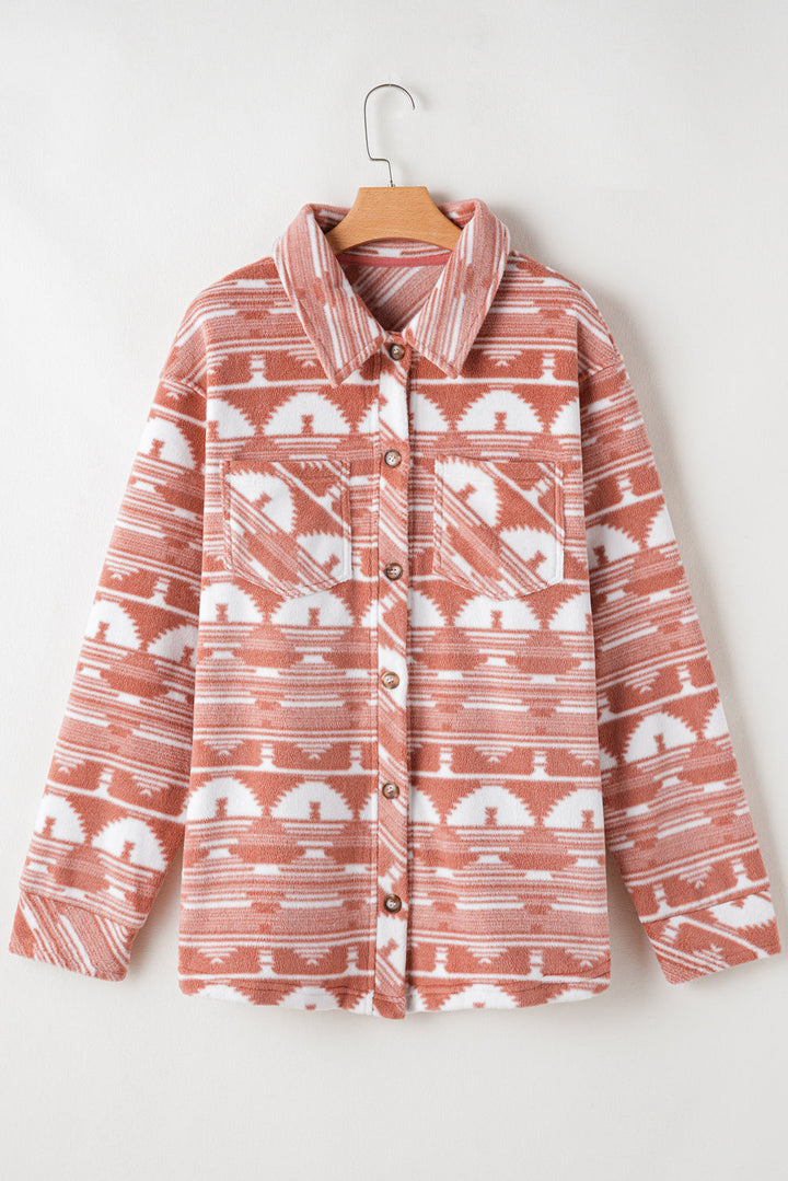 Plus Size Aztec Print Chest Pocket Shacket