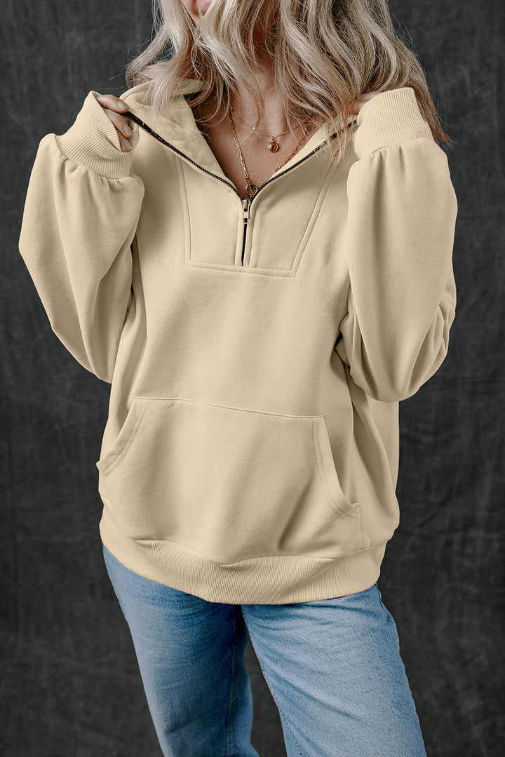 Zip-up Stand Neck Kangaroo Pocket Sweatshirt