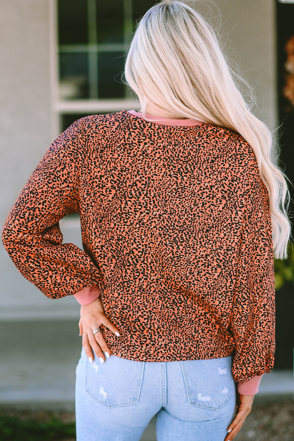 Vintage Leopard Bubble Sleeve Pullover Sweatshirt