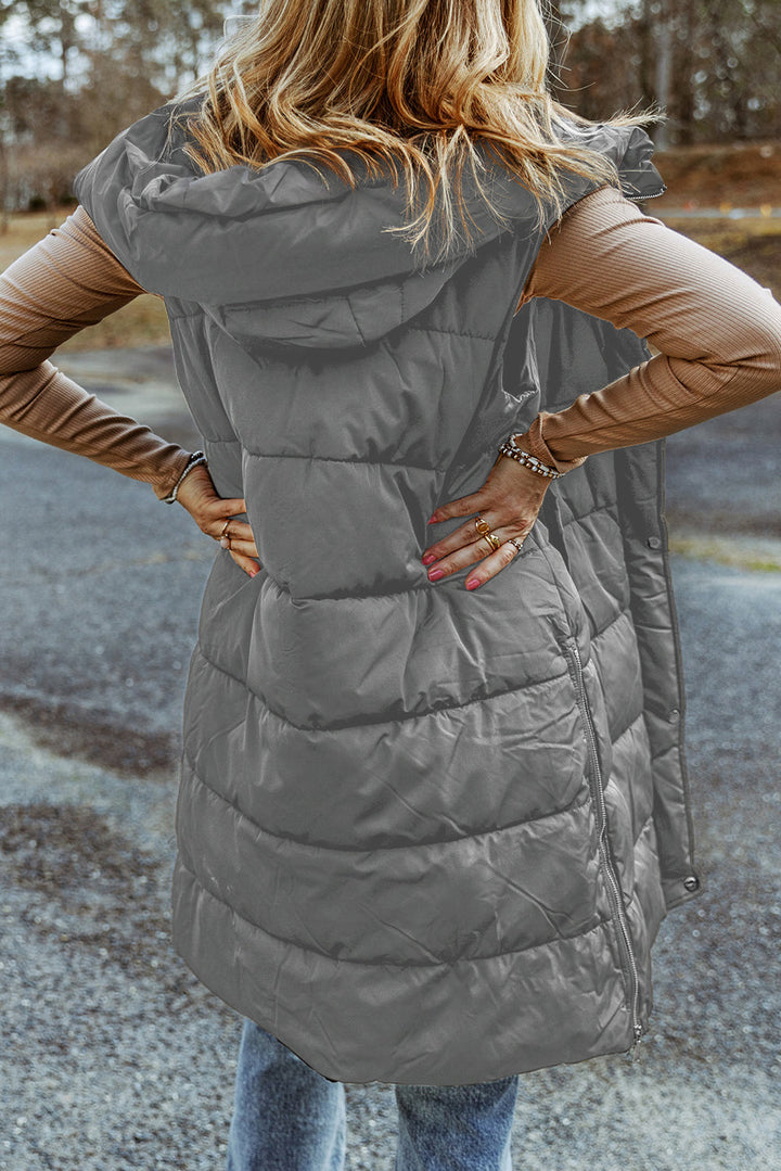 Hooded Long Quilted Vest Coat