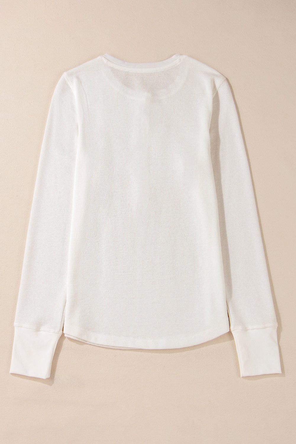 Solid Color Waffle Half Button Long Sleeve Top