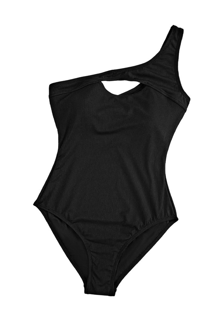 Ribbed One Shoulder Hollowed One Piece Swimsuit