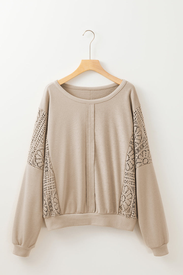 Knit Crochet Exposed Seam Ribbed Trim Sweatshirt