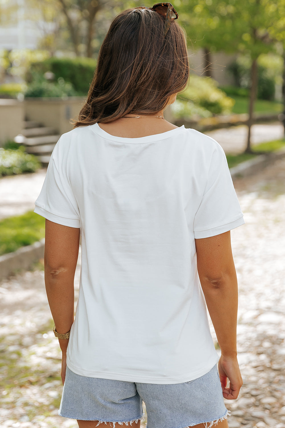 White Valentine's Day Sequined Heart Crew Neck Short Sleeve Top