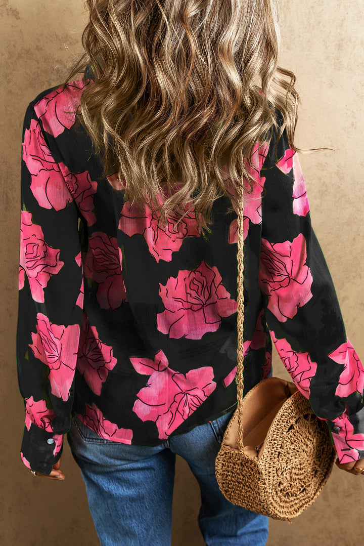 Floral Print Pleated Detail Puff Sleeve Shirt