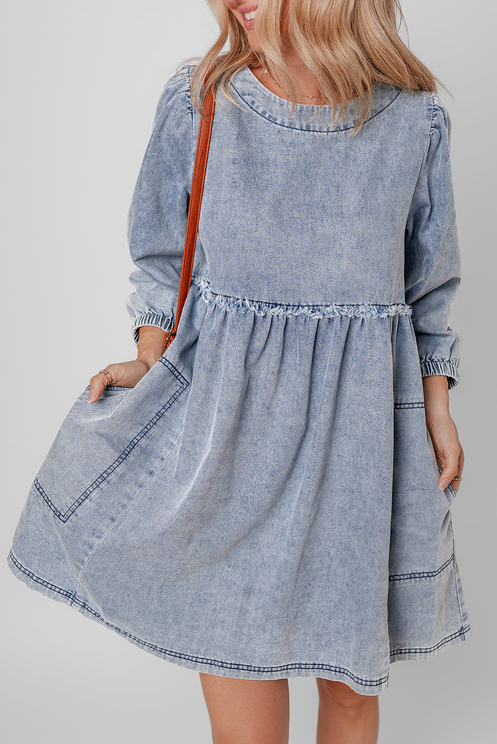 Light Wash High Waist Loose Fit Denim Mini Dress