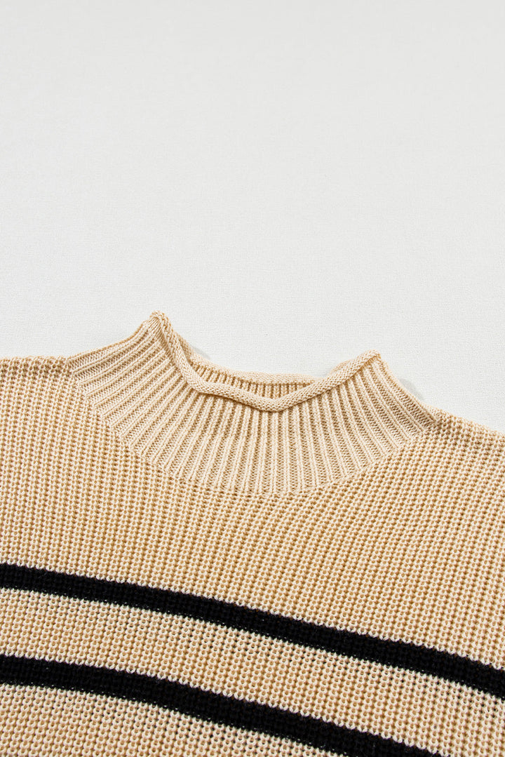 Striped Ribbed Knit High Neck Sweater