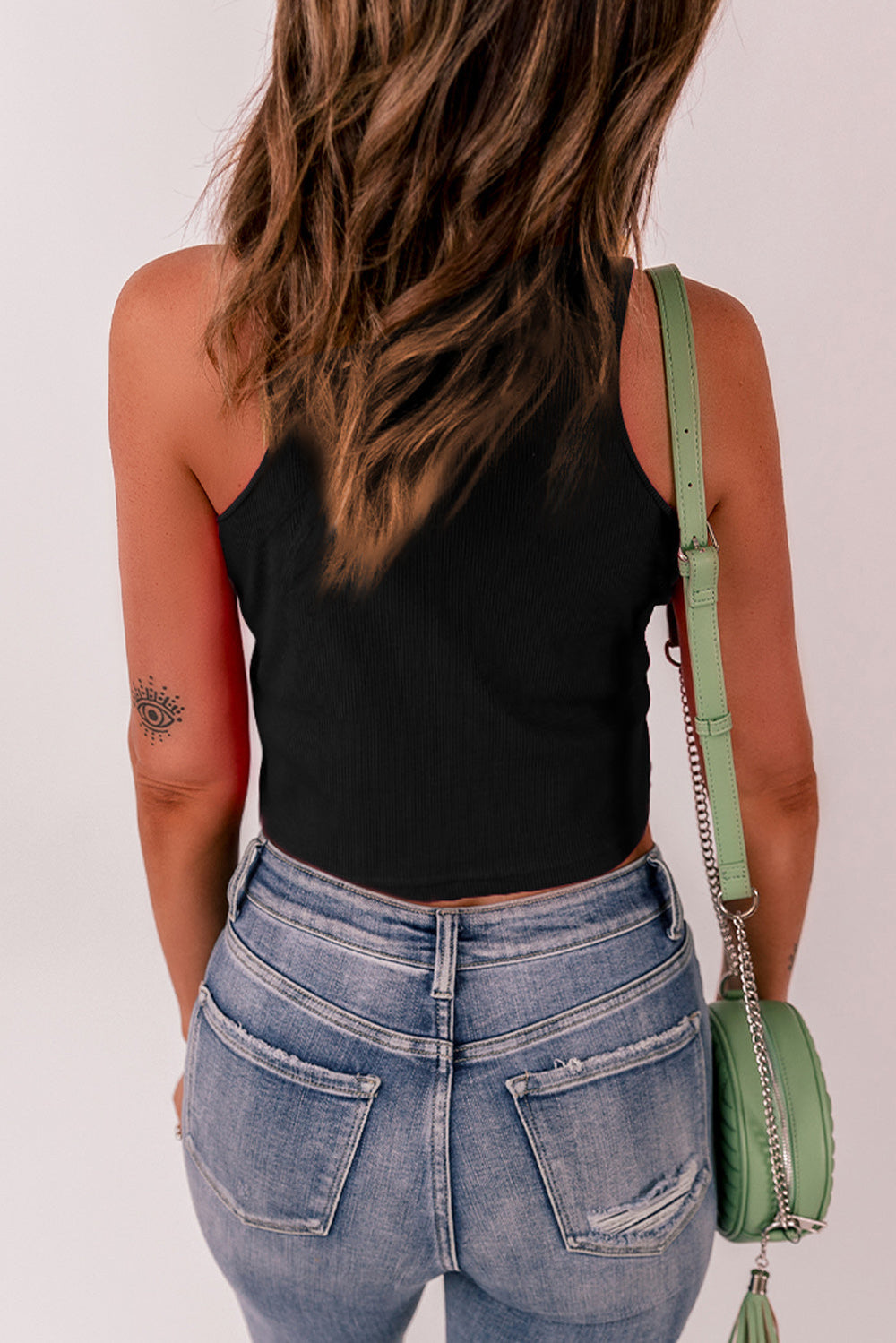 Rib Knit Crew Neck Sleeveless Crop Top