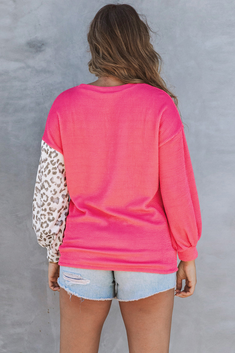 Leopard Patchwork Color Block Ribbed Long Sleeve Top