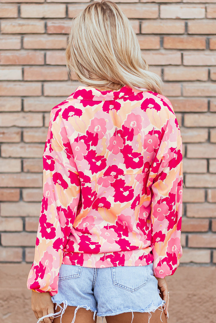 Blooming Floral Print Puff Sleeve Buttoned Shirt