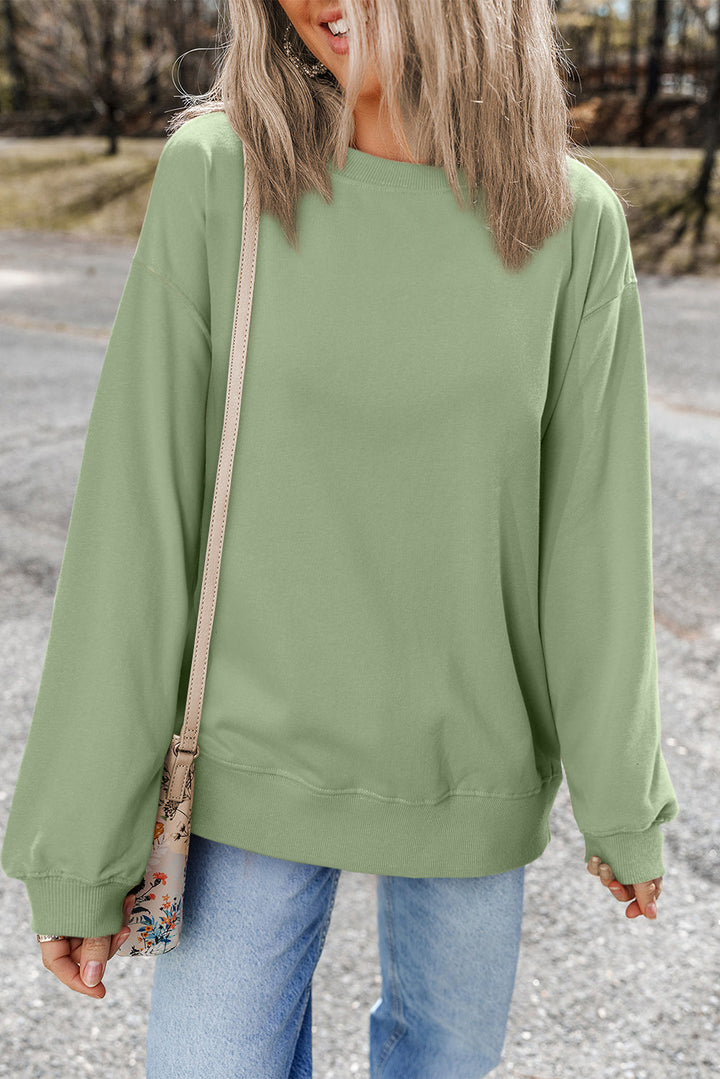 Plain Drop Shoulder Crewneck Pullover Sweatshirt