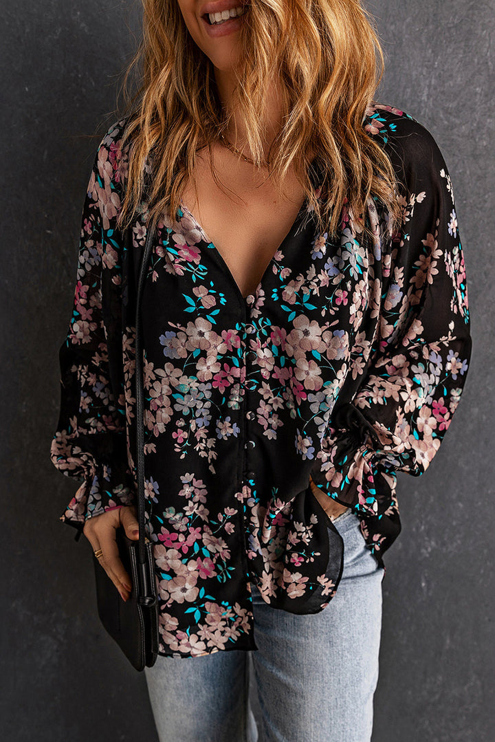 Wildflower Print Chiffon Blouse