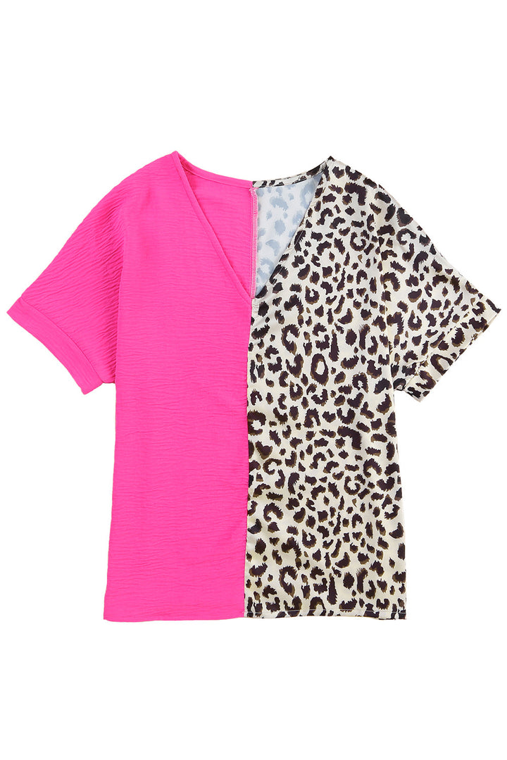 Contrast Leopard Color Block Blouse