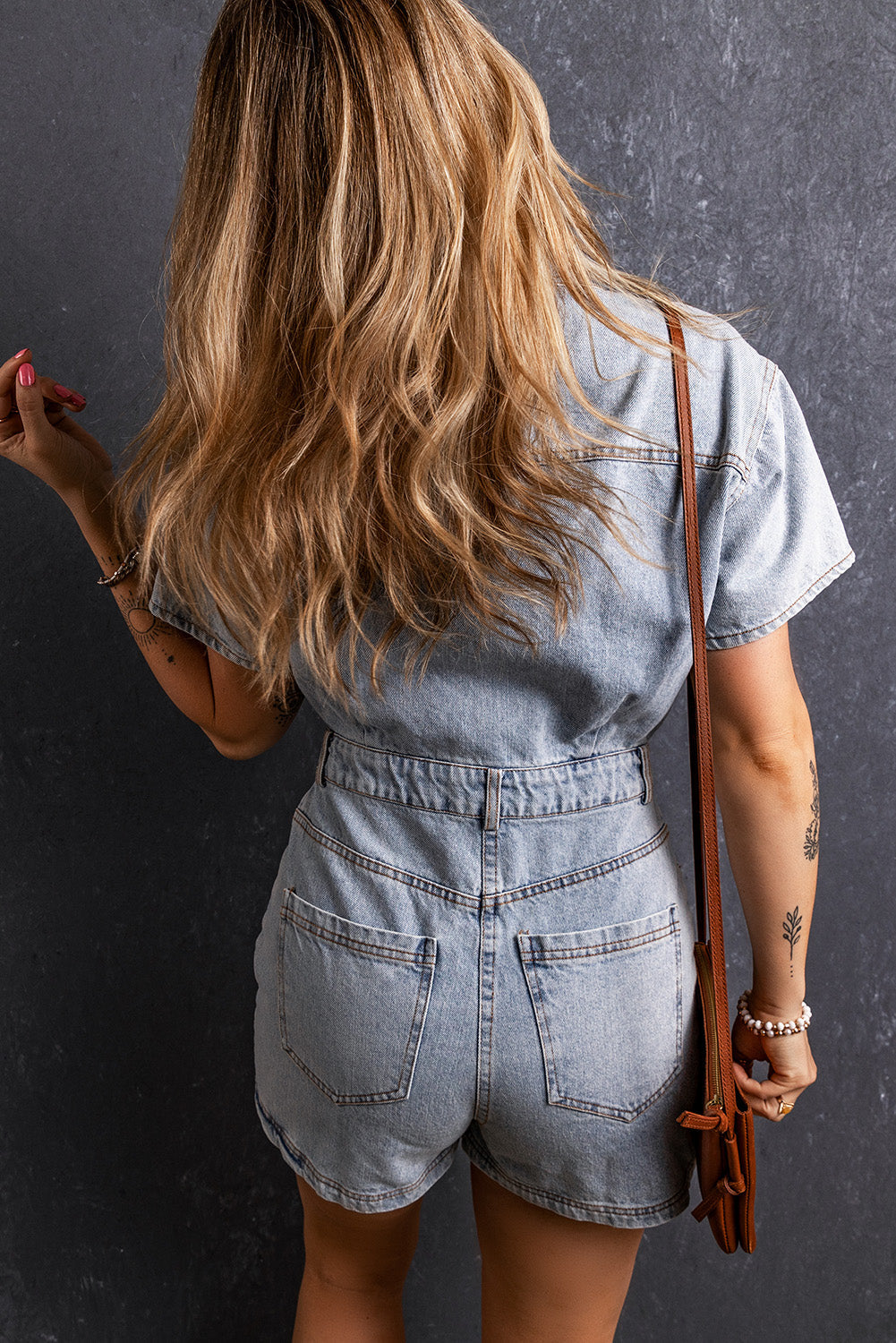 Vintage Washed Buttons Pocketed Denim Romper