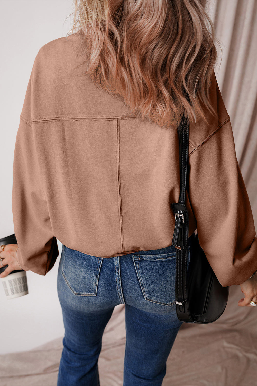 Exposed Seam Batwing Sleeve Drop Shoulder Sweatshirt