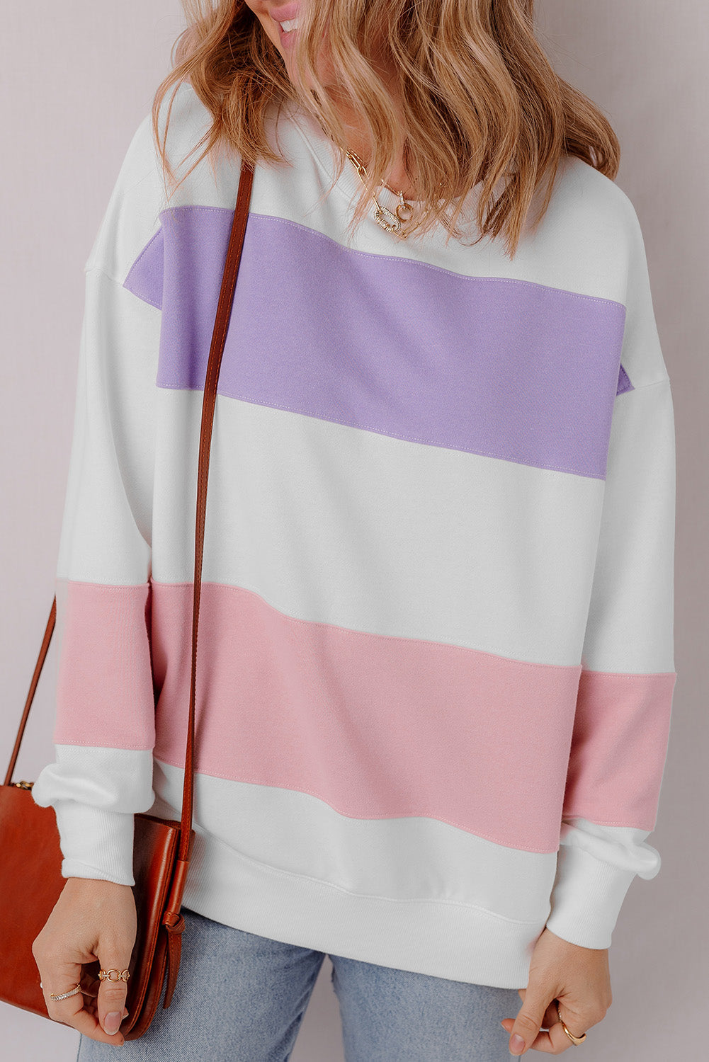 Colorblock Patchwork Drop Shoulder Crewneck Sweatshirt