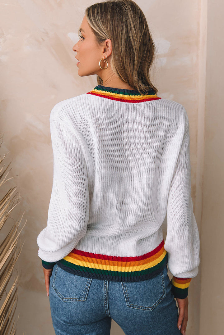 Merry & Bright Colorful Stripes Trim Sweater