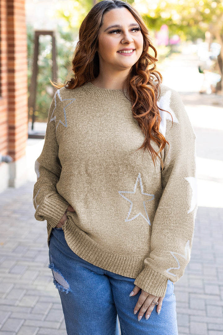 Star Pattern Drop Shoulder Plus Size Sweater