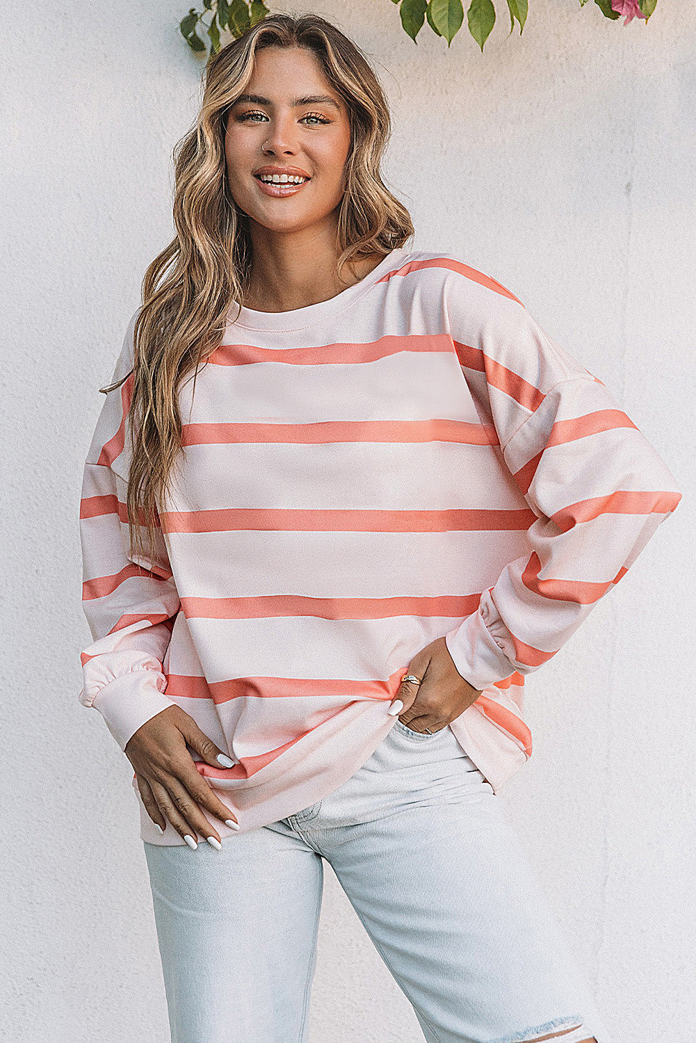 Striped Drop Shoulder Pullover Sweatshirt