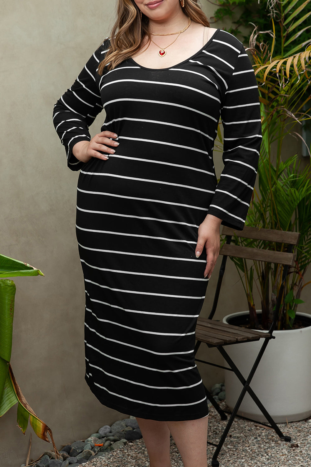 Plus Size Striped Loose Long Shift Dress