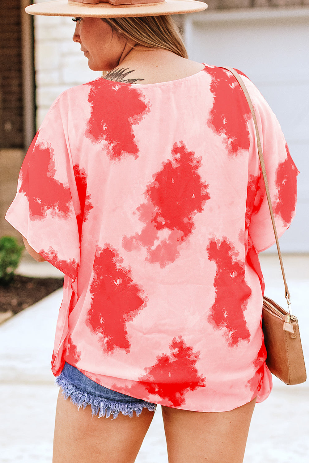 Plus Size Tie-dye Print 3/4 Sleeve Tunic Top