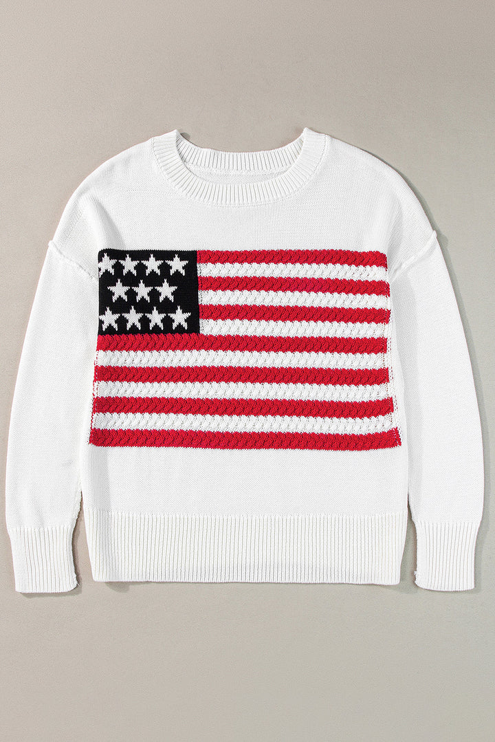 American Flag Cable Knit Drop Shoulder Sweater