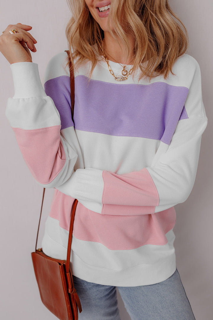 Colorblock Patchwork Drop Shoulder Crewneck Sweatshirt