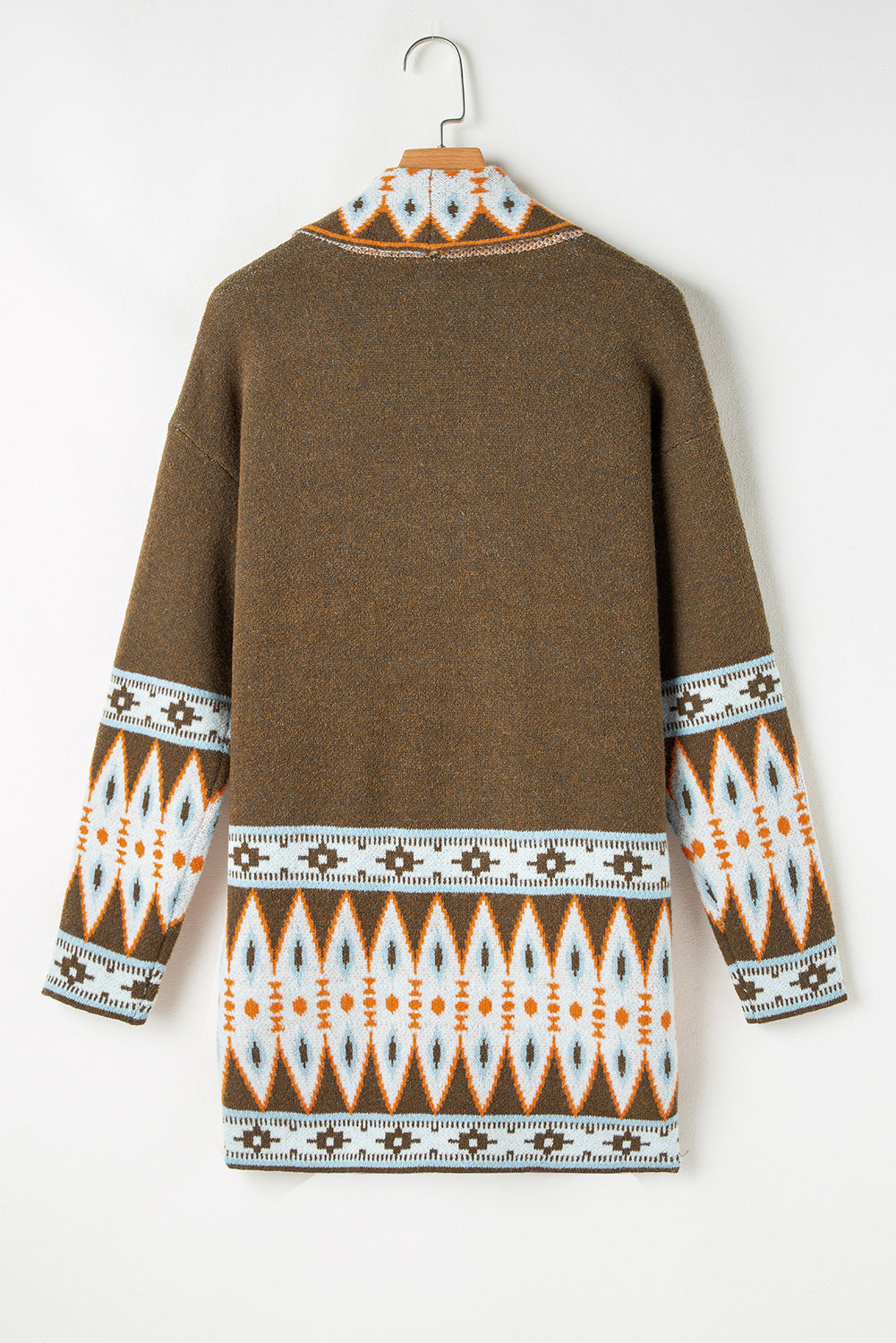 Aztec Print Open Front Knitted Cardigan