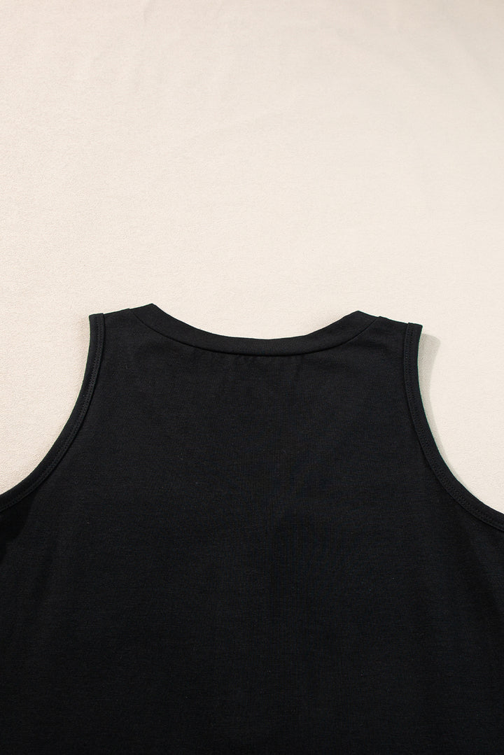 Half Button V Neck Patched Pocket Tank Top