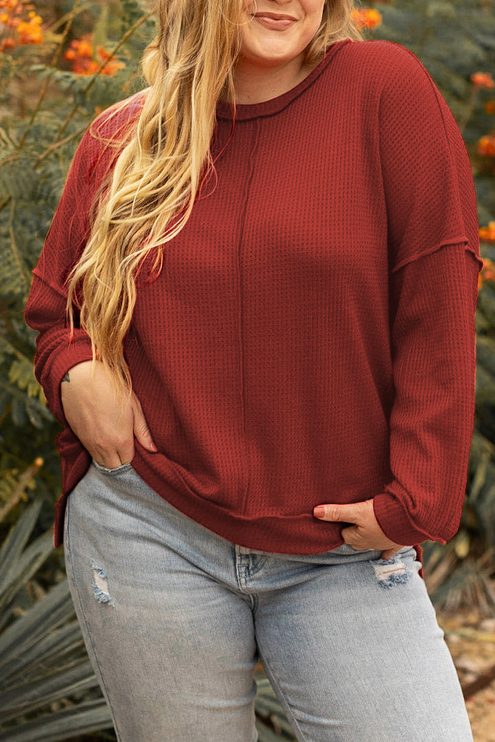 Exposed Seam Detail Waffle Knit Plus Size Top