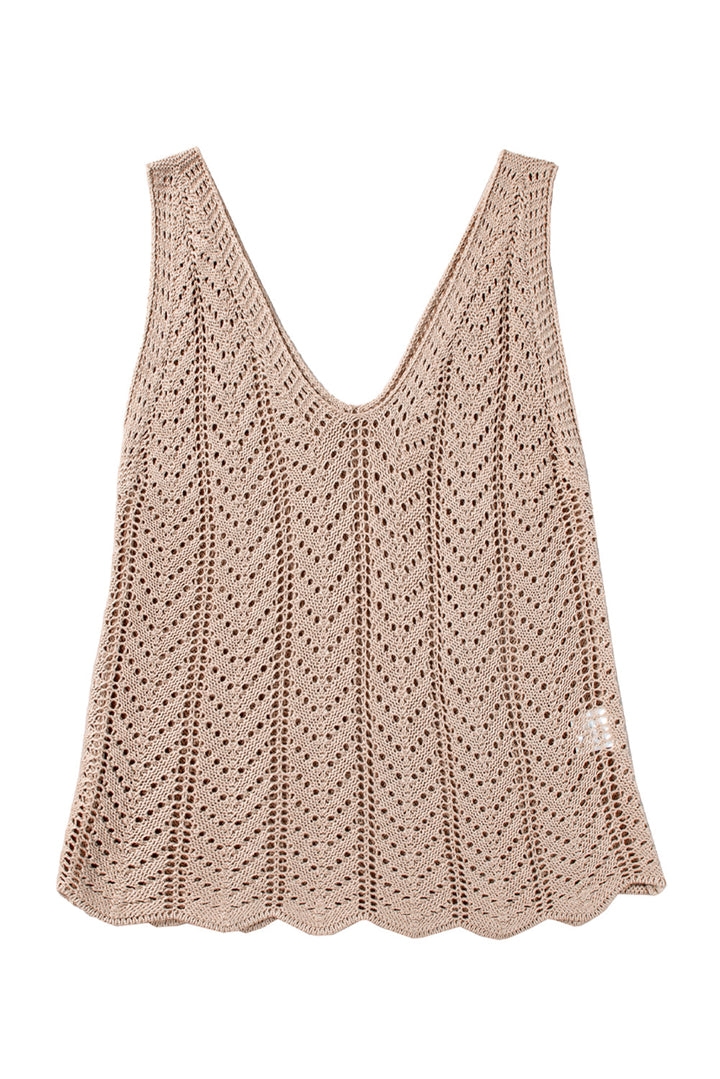 Scalloped Hem V Neck Crochet Knit Vest