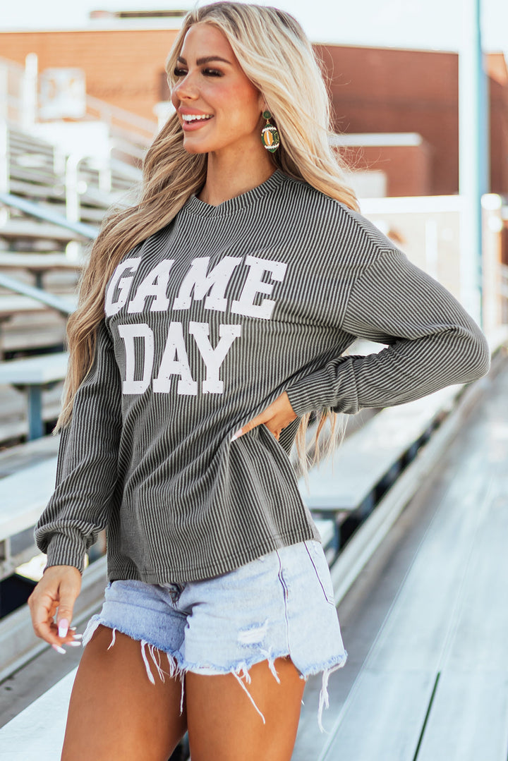 Corded GAME DAY Graphic Long Sleeve Crewneck Top