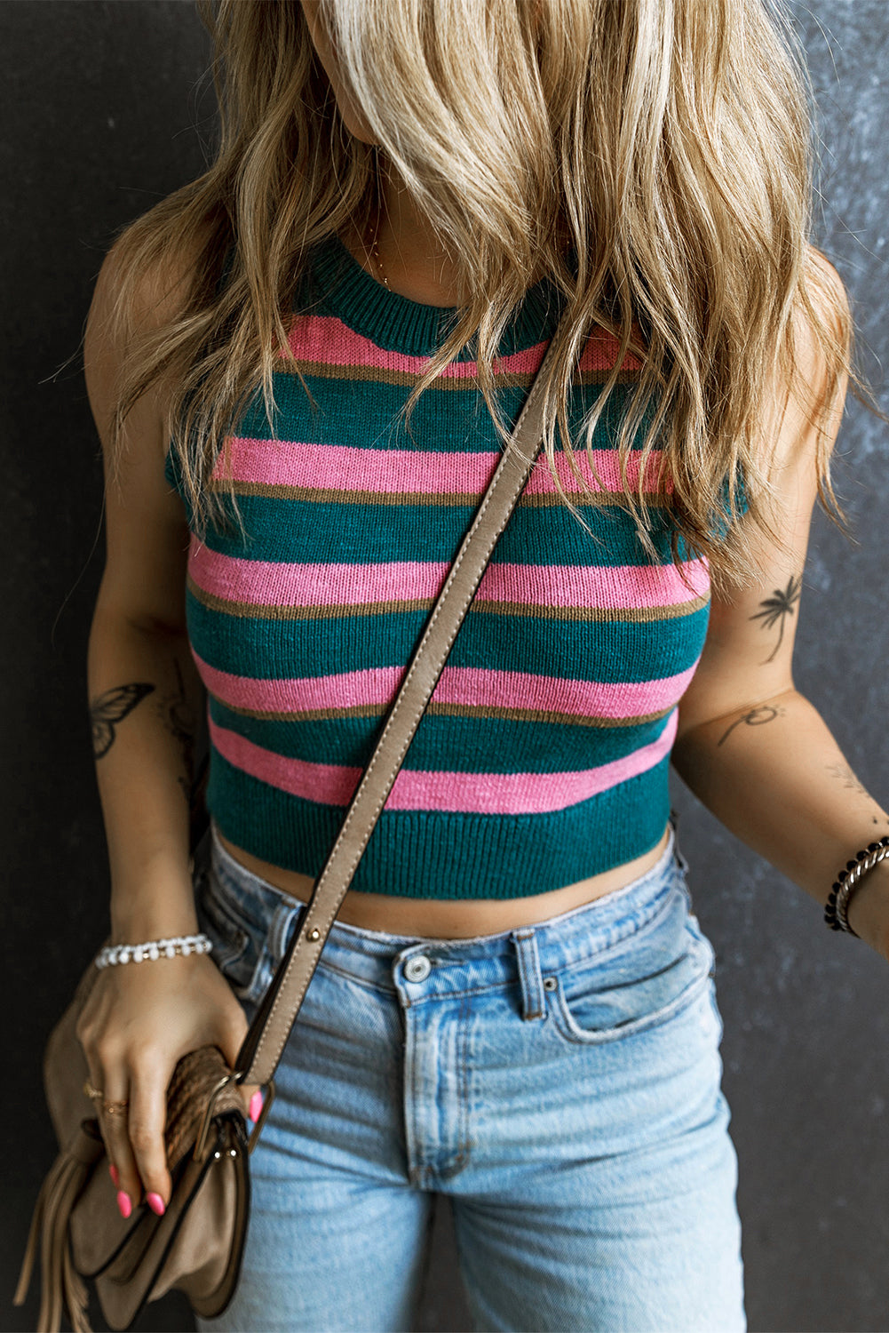 Sleeveless Knit Cropped Sweater Top