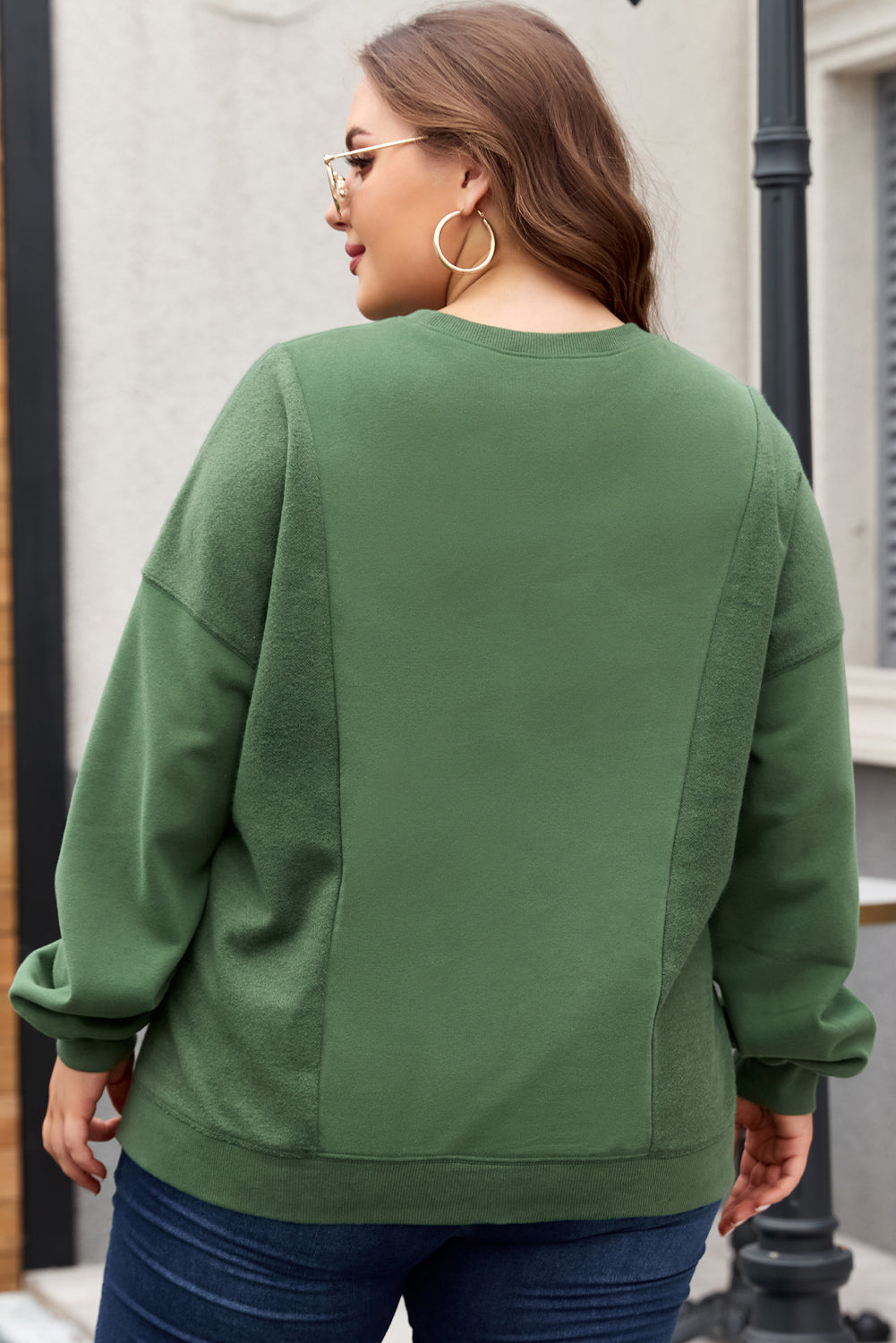 Loose Patchwork Crewneck Plus Size Sweatshirt