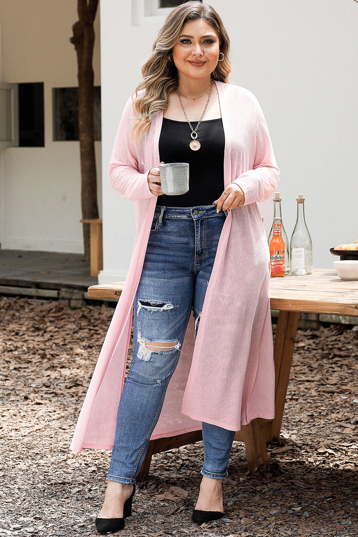 Sheer Knitted Long Side Slit Plus Size Cardigan