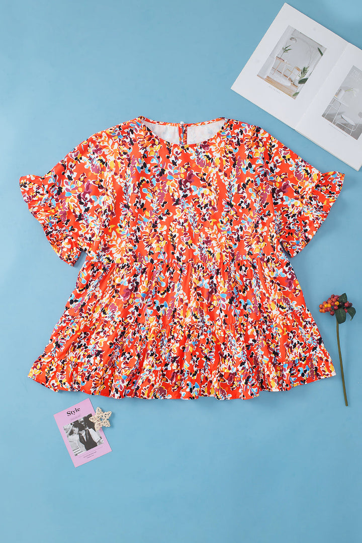 Floral Printed Ruffle Sleeve Curvy Babydoll Blouse