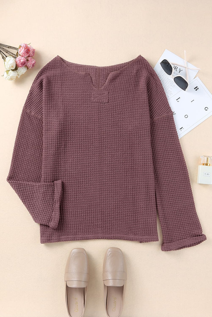 Waffle Knit Loose Long Sleeve Top