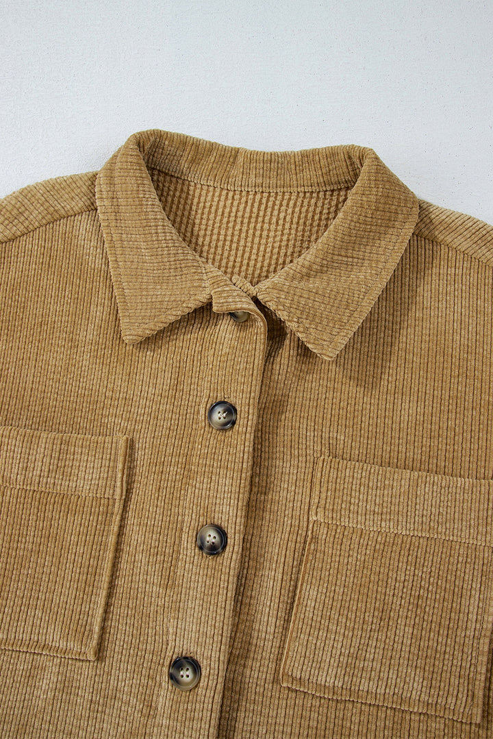 Patched Pocket Button Up Corduroy Shacket