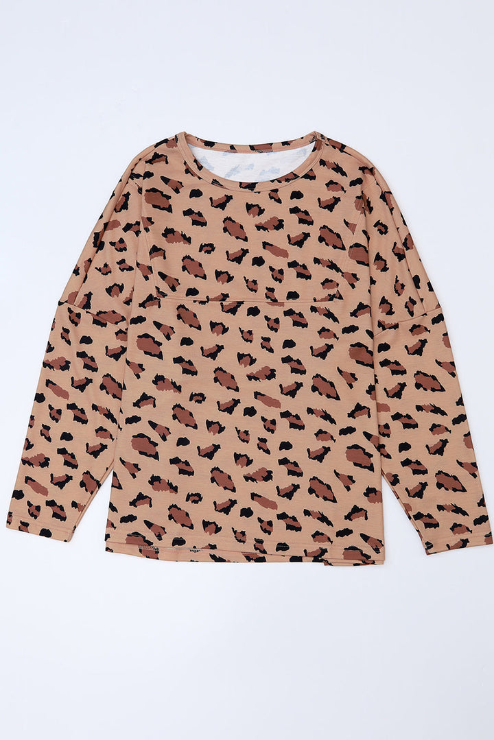 Animal Print Stitching Loose Long Sleeve Top