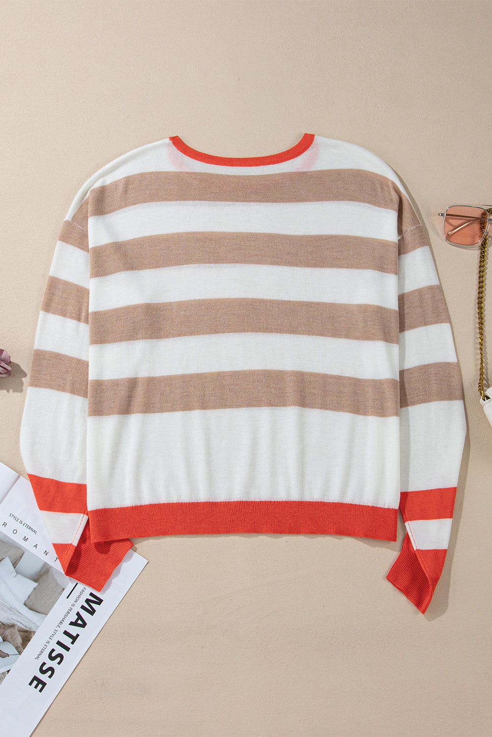 Colorblock Striped Round Neck Drop Shoulder Sweater