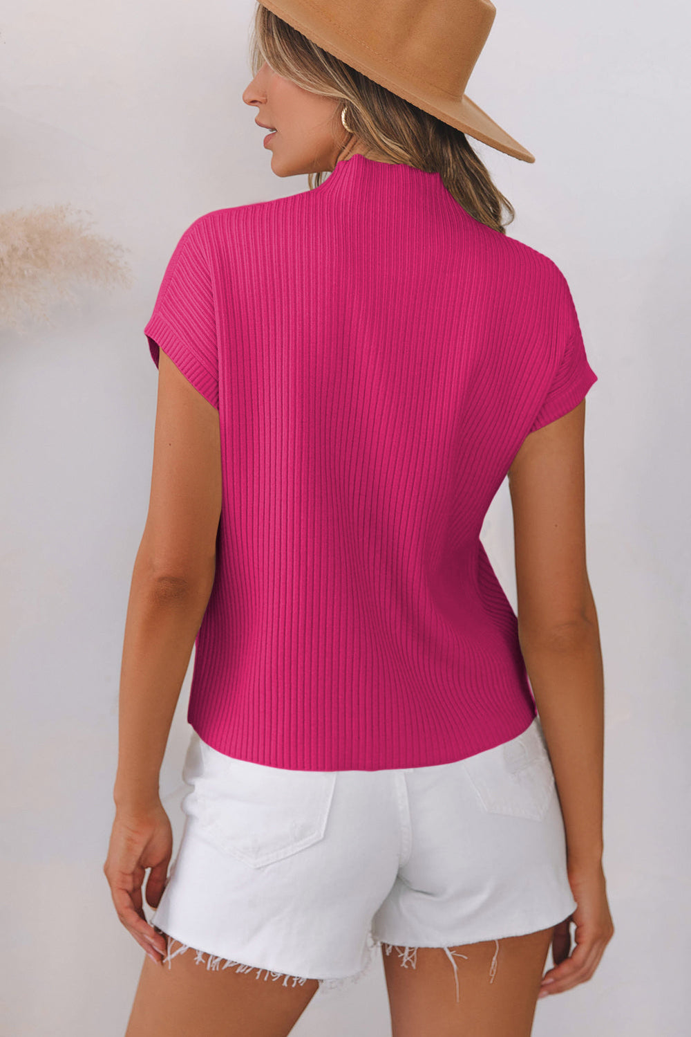 Patch Pocket Ribbed Knit Short Sleeve Sweater