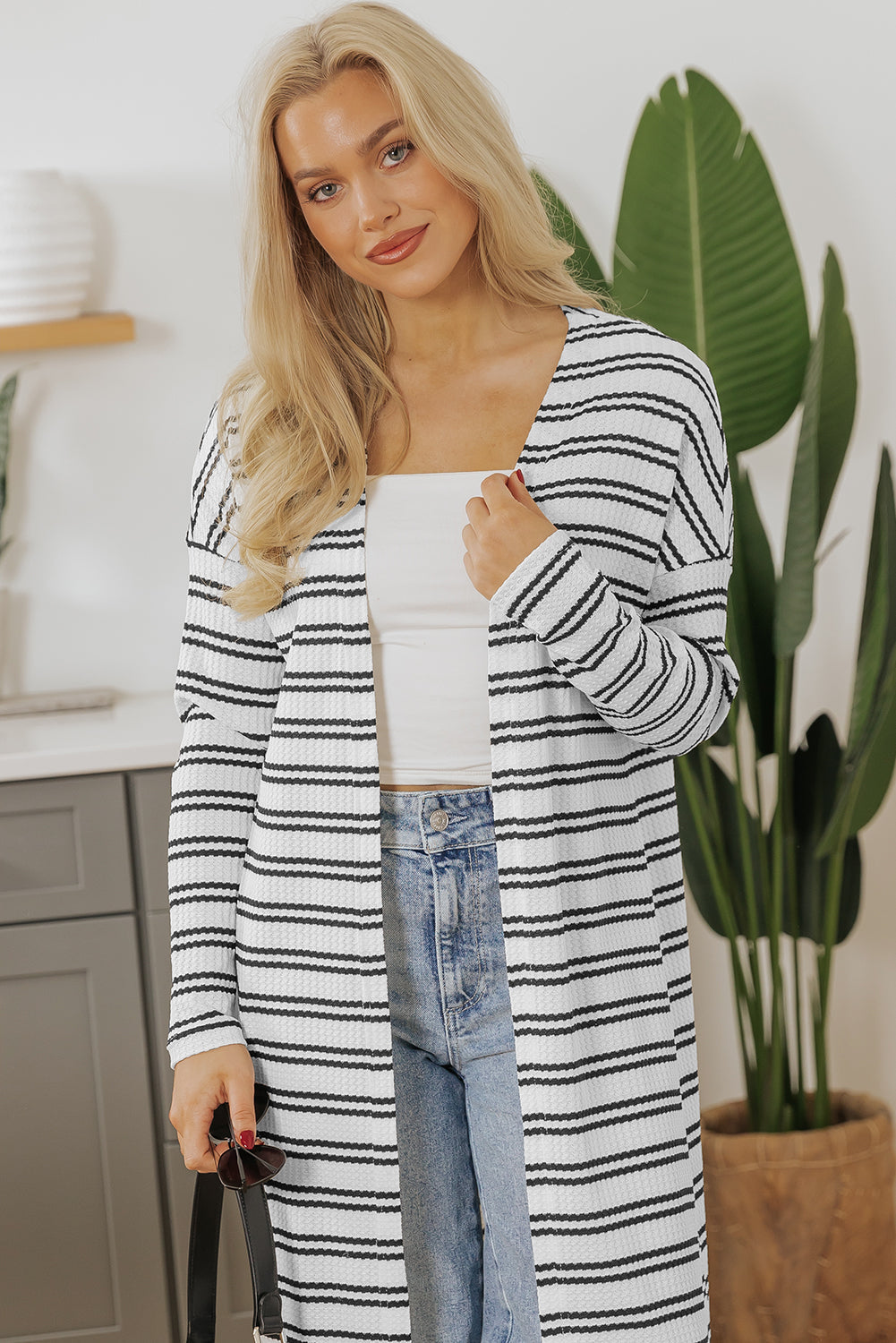 Print Open Front Duster Cardigan