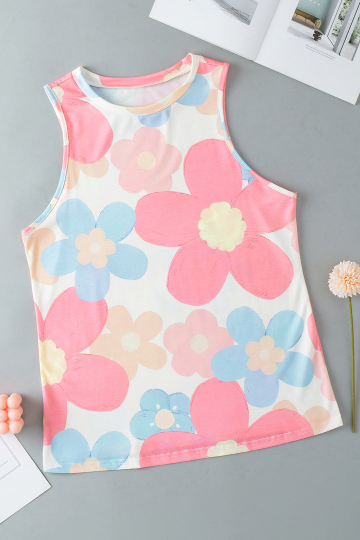 Floral Print Round Neck Sleeveless Top