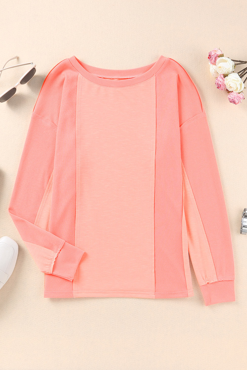 Solid Color Patchwork Long Sleeve Top